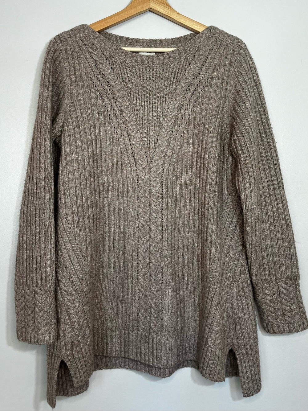 LL Bean Cotton Cozy Ribbed V-Neck Tunic Sweater in Taupe Women’s Large